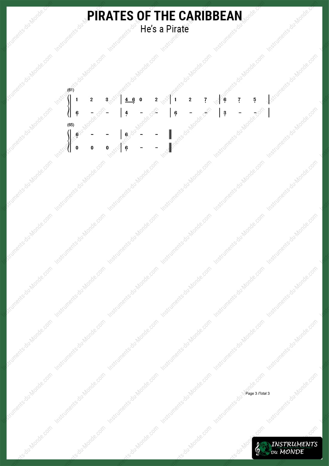 Advanced tongue drum sheet music for Pirates of the Caribbean, page 3