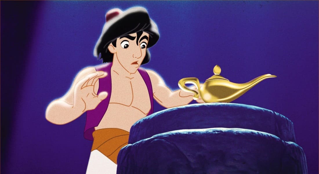 Aladdin in the cave stealing the lamp