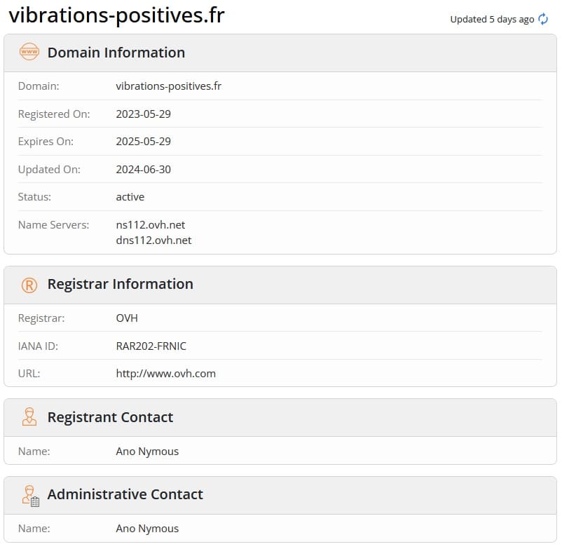 Anonymized domain name for Vibrations Positives
