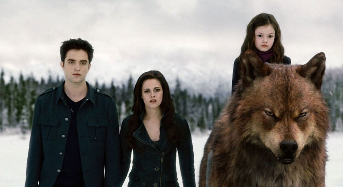 Bella and Edward next to a werewolf