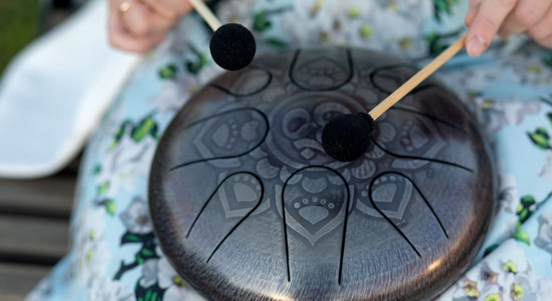 A close-up of a tongue drum