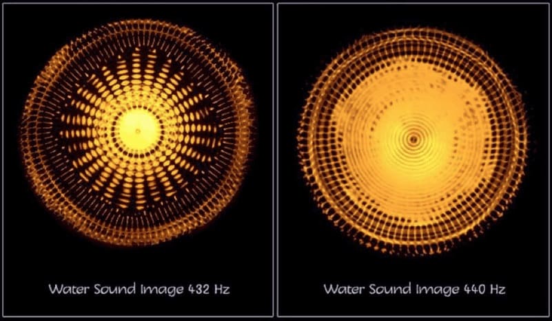 Crystallized water in 432 and 440 hertz