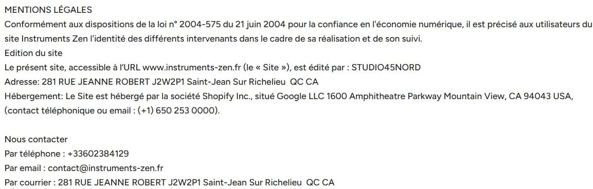 End of the legal notice for the Instruments Zen store