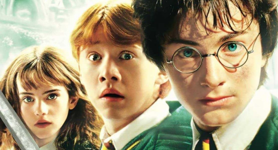 Harry Potter, Ron and Hermione in wizard robes