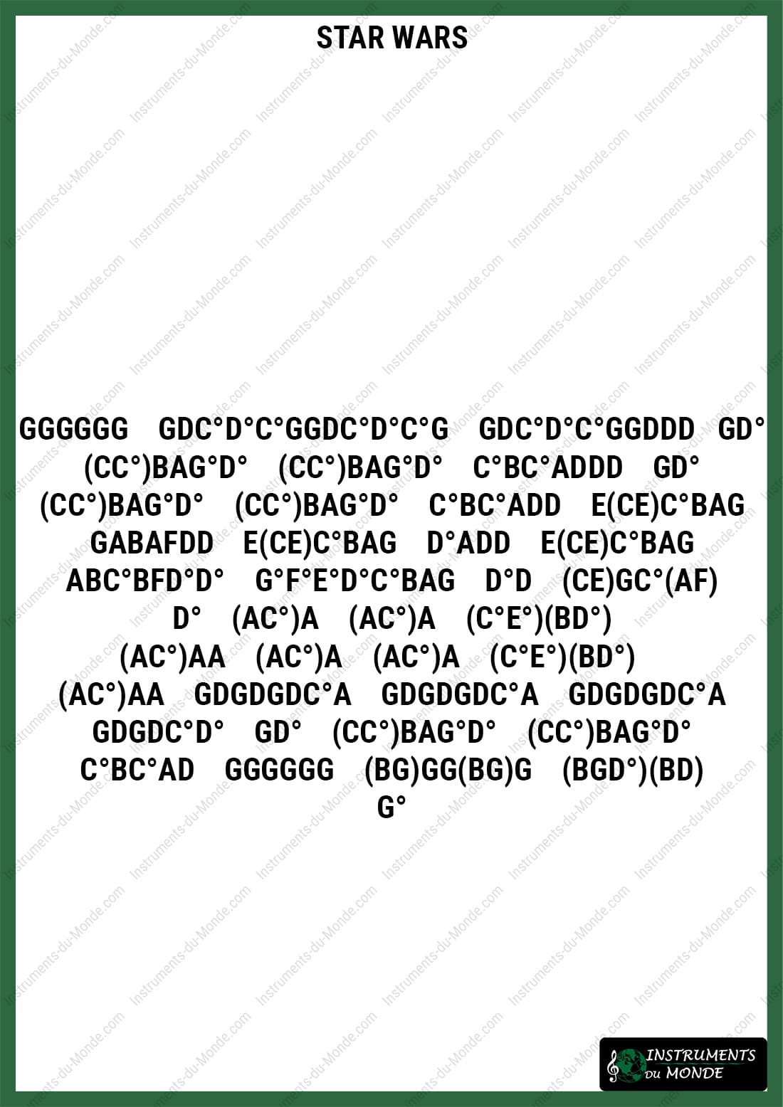 Star Wars kalimba sheet music with letters