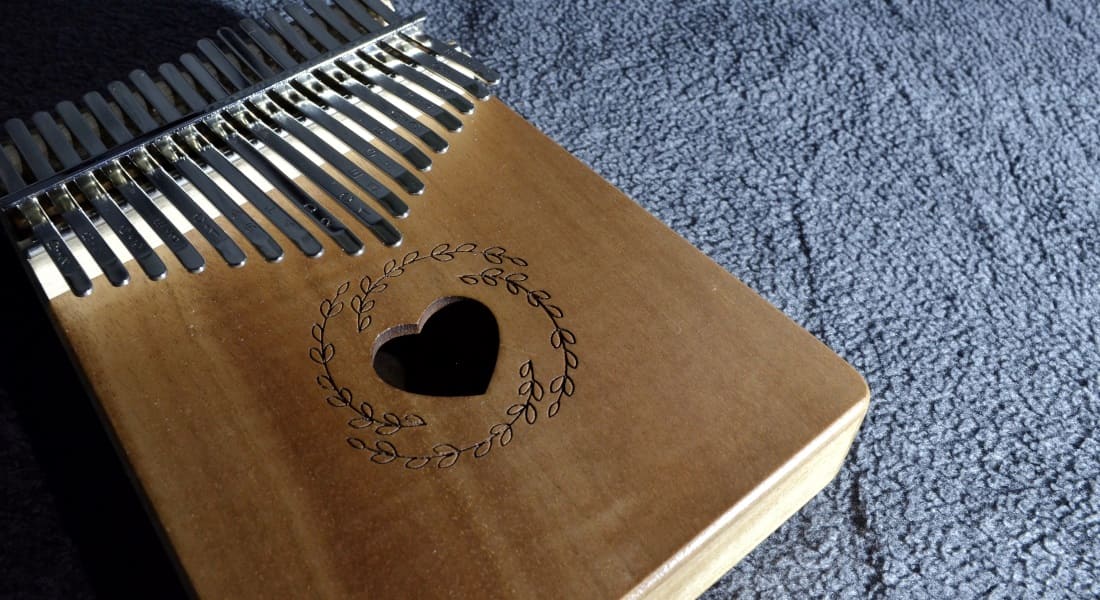 A kalimba with a heart-shaped sound hole