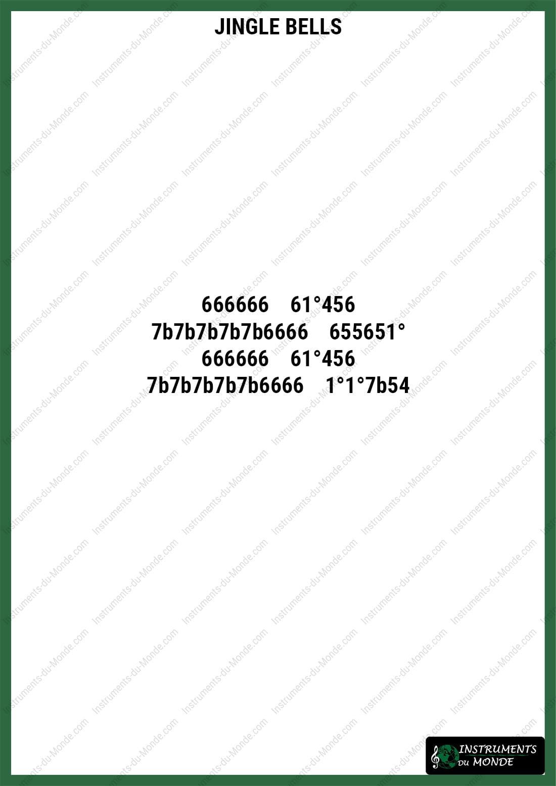 Kalimba sheet music for Vive le Vent (Jingle Bells) with numbers