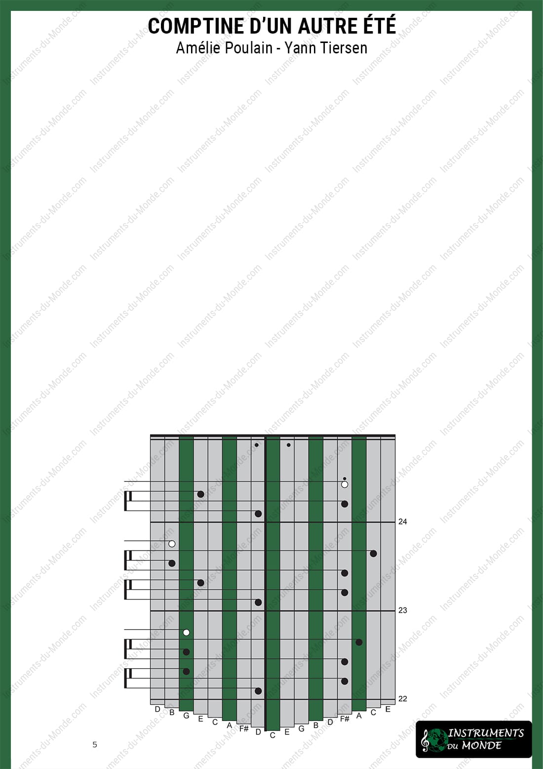 Kalimba tablature Comptine d'un autre été Amélie Poulain page 5