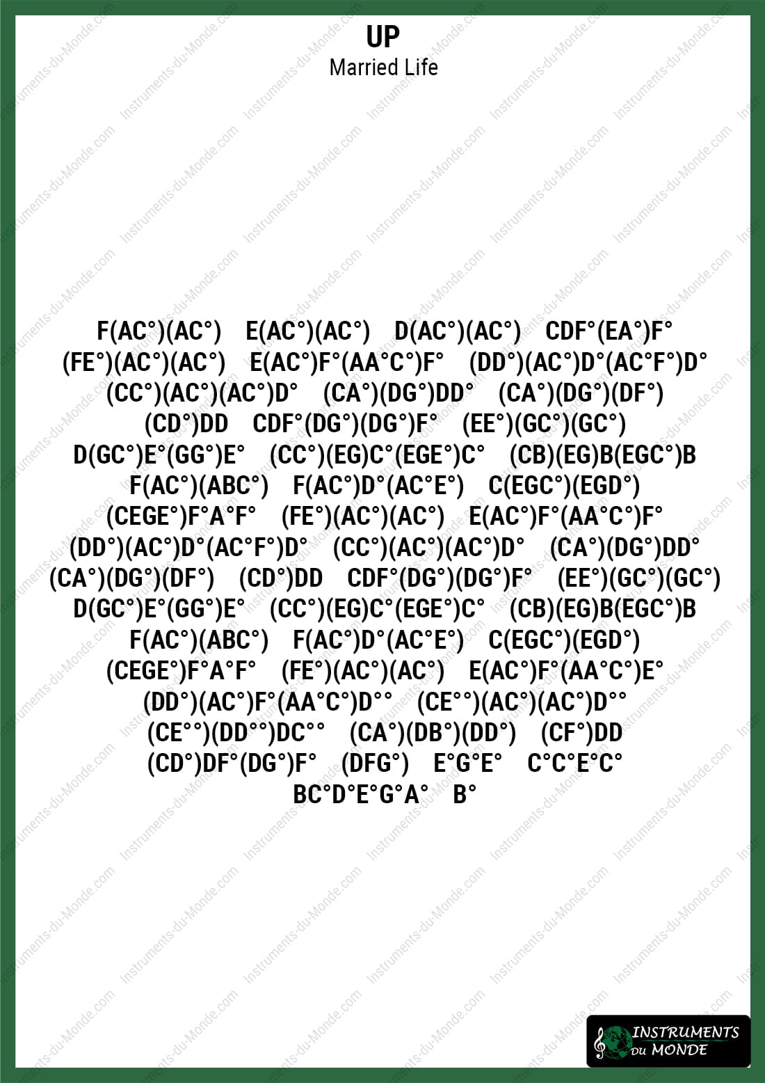 Kalimba sheet music for Up (Married Life), letters
