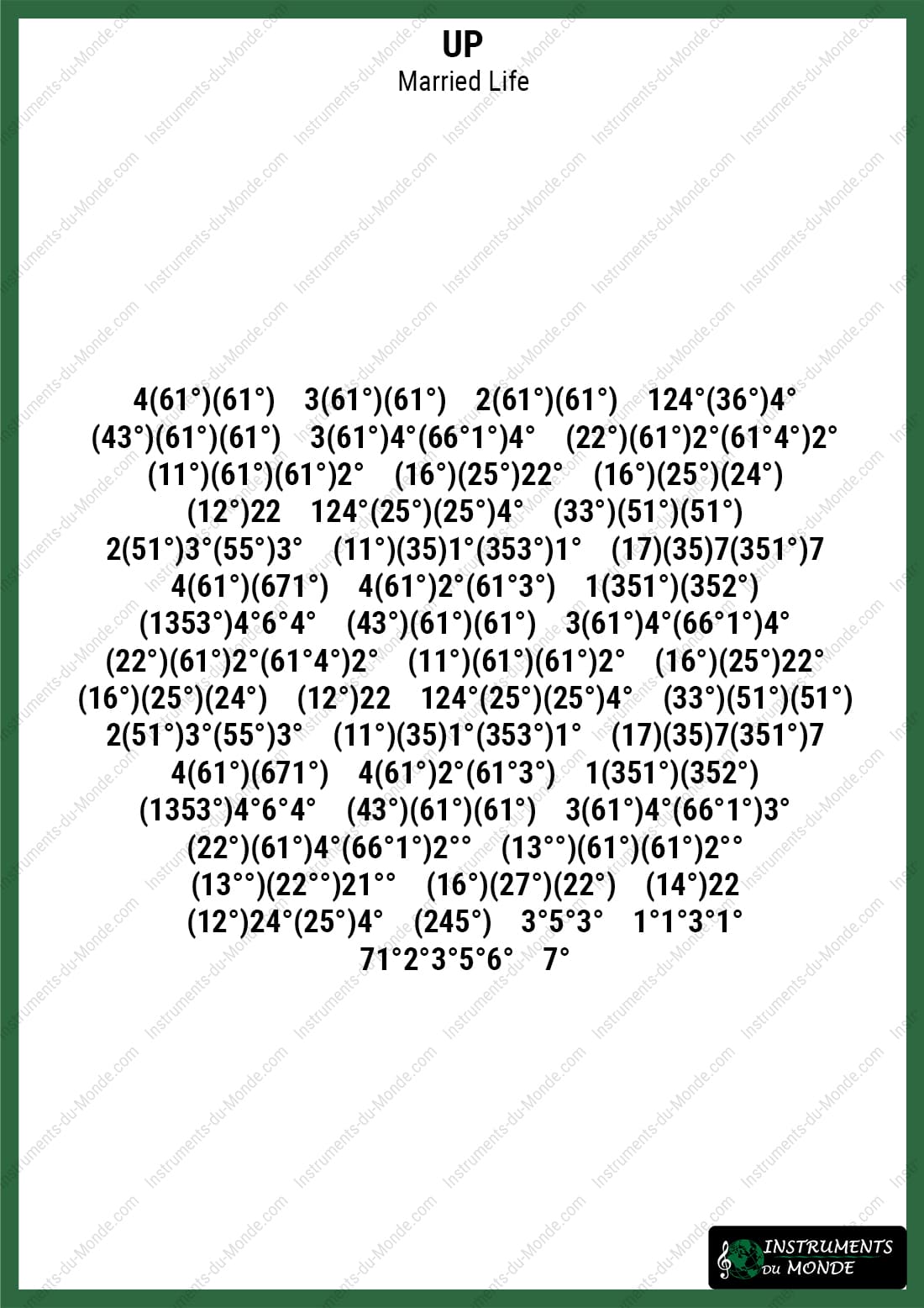Kalimba sheet music for Up (Married Life), numbers