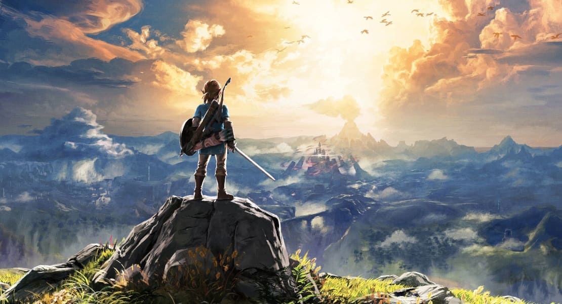 Link from the Zelda video game standing on a rock