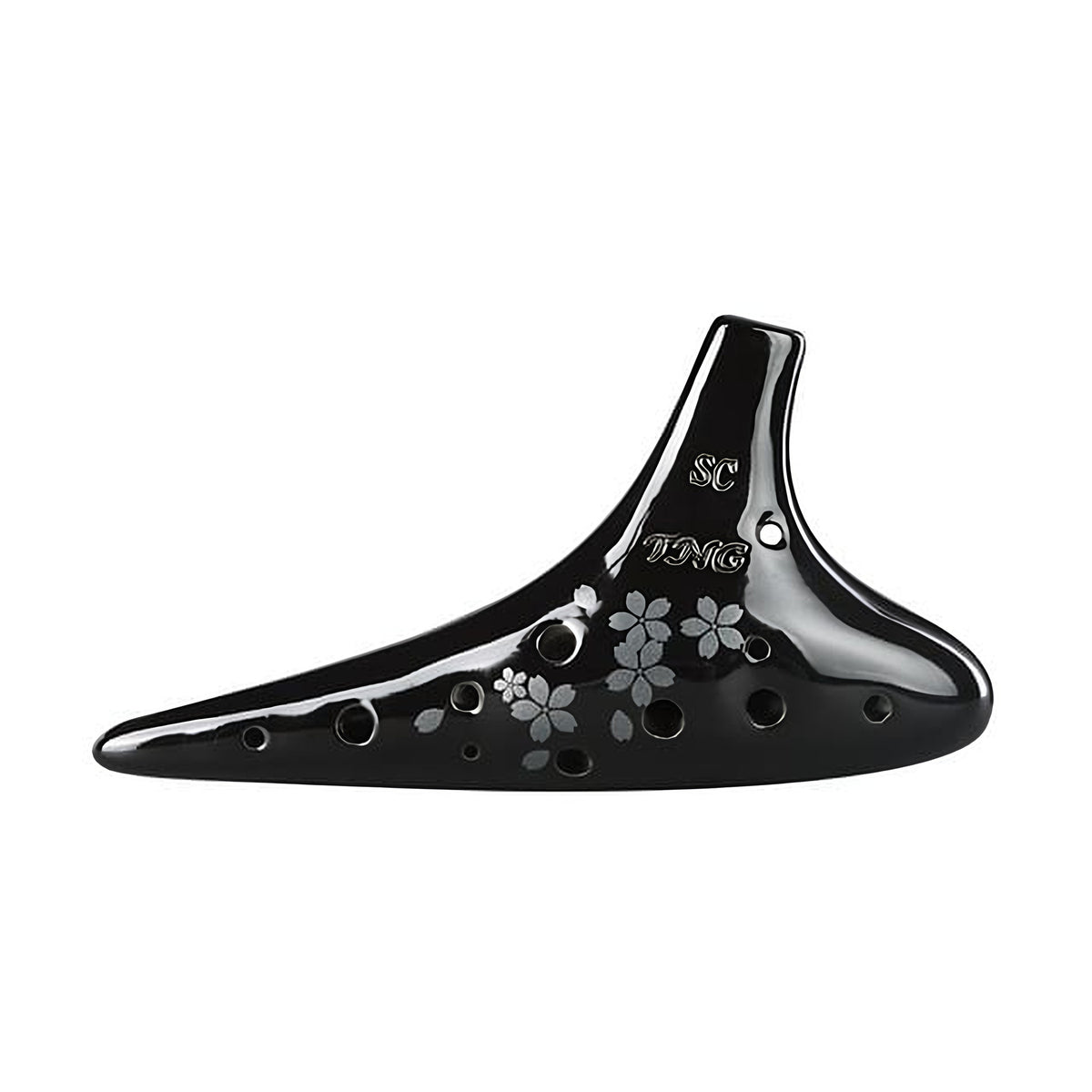 Classic soprano C ocarina, black with flowers