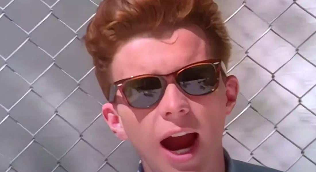 Rick Astley in his Never Gonna Give You Up music video