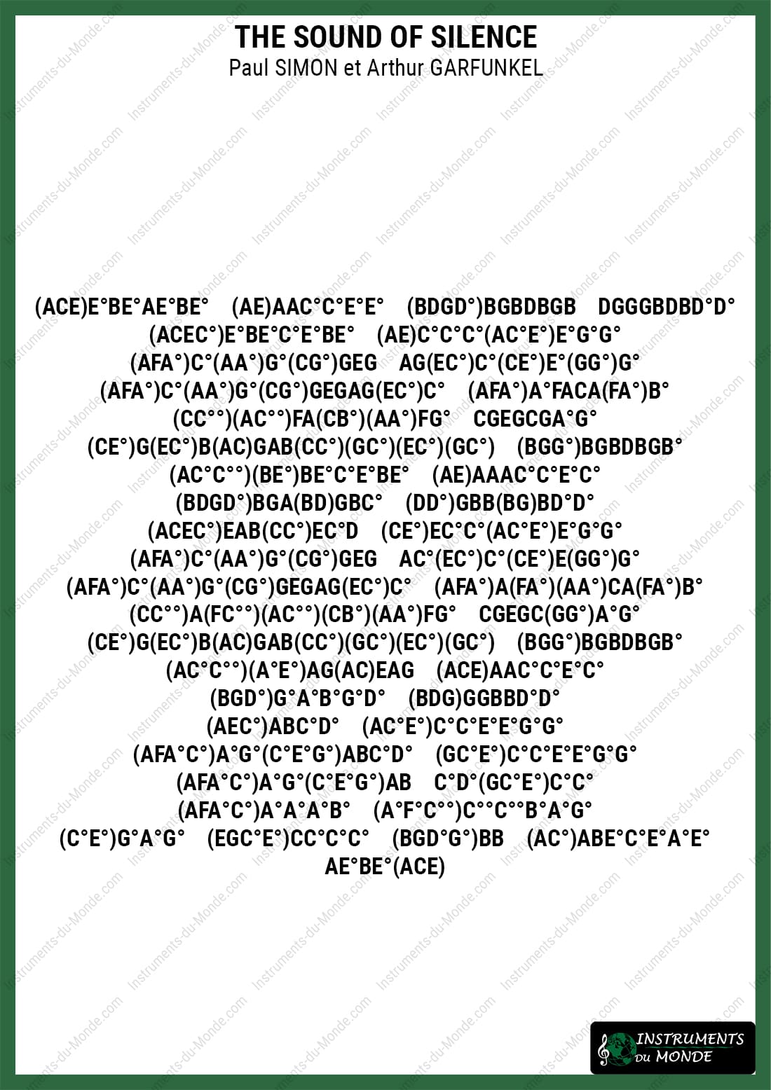 Kalimba tablature for The Sound of Silence (letters)