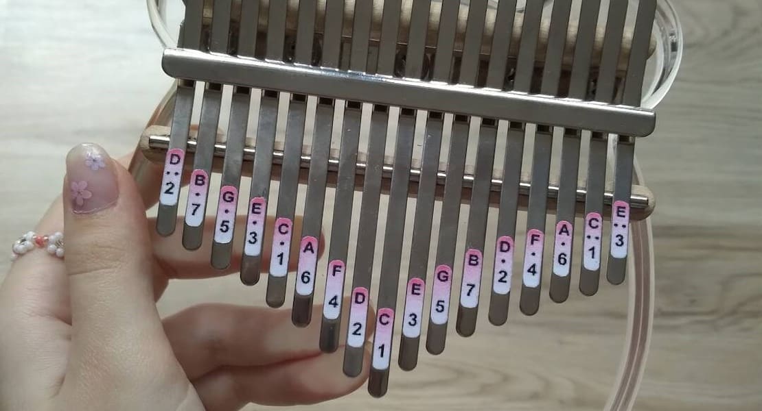 Stickers placed on a kalimba