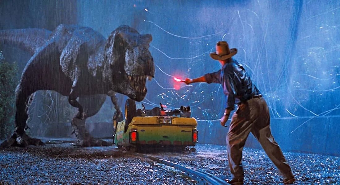A T-rex in the movie Jurassic Park