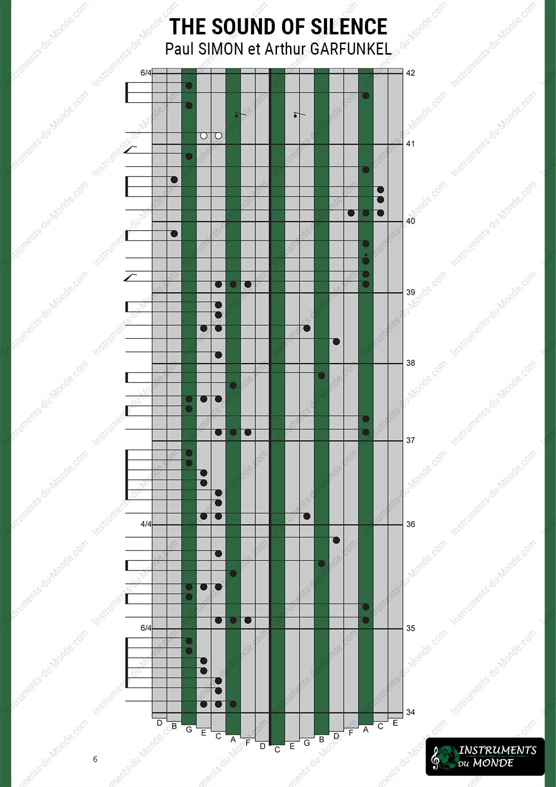 Kalimba tablature for The Sound of Silence, page 6