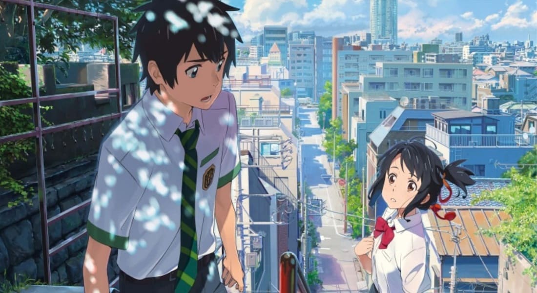 Taki and Mitsuha in the streets of Tokyo