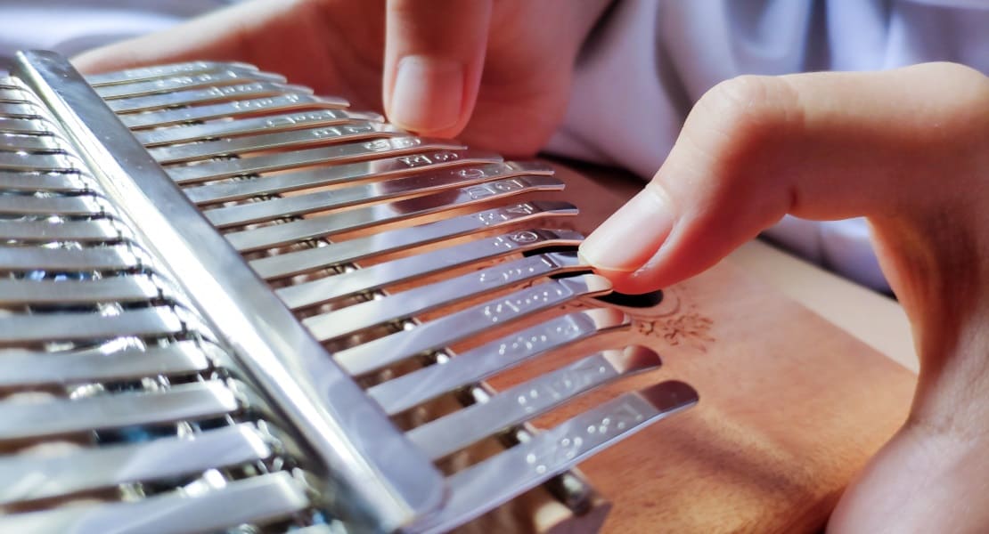 Zoom on a kalimba held by hands