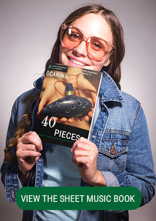 Sticky promo image for the ocarina sheet music book