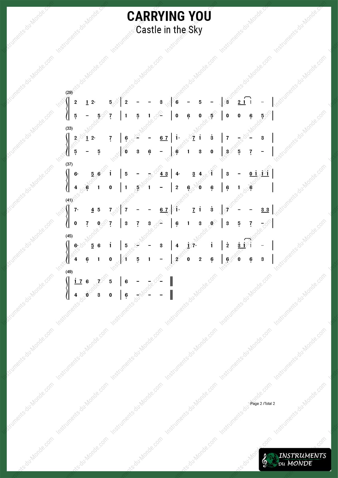 Advanced tongue drum sheet music Castle in the Sky Carrying You page 2