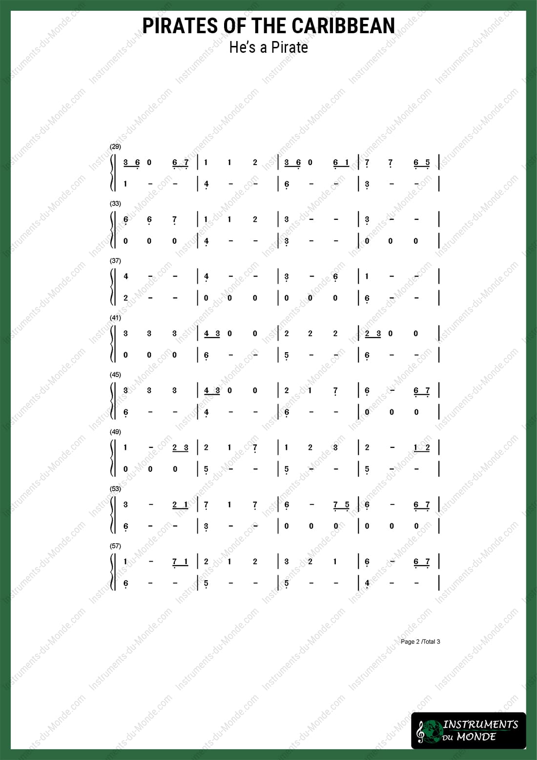 Advanced tongue drum sheet music for Pirates of the Caribbean, page 2