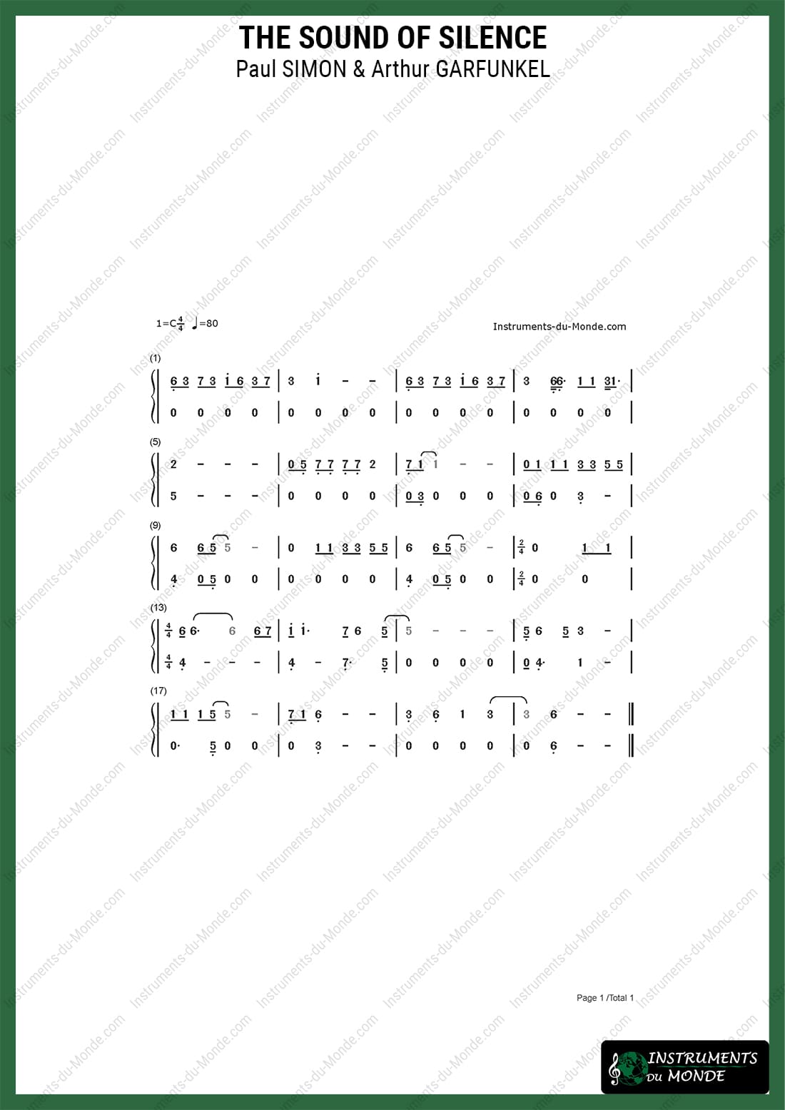 Advanced tongue drum sheet music for Sound of Silence