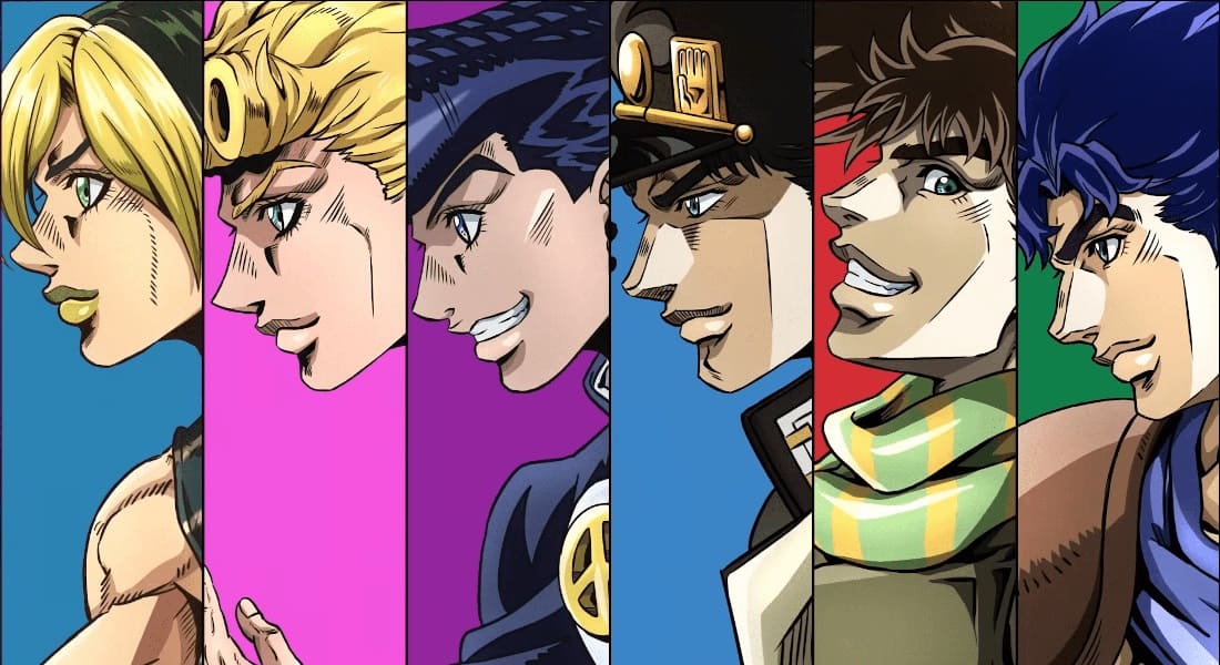 All the Jojos from the 6 parts of the anime