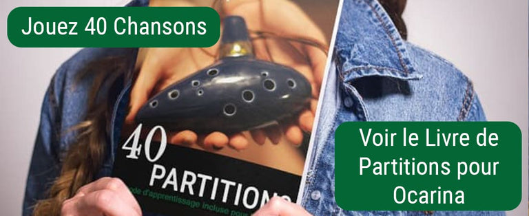 Bannière publicitaire pour un livre de partitions pour Ocarina