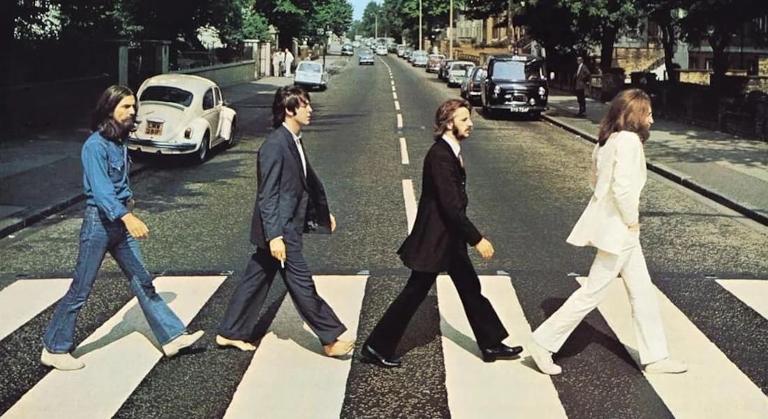 The four Beatles on the Abbey Road crosswalk