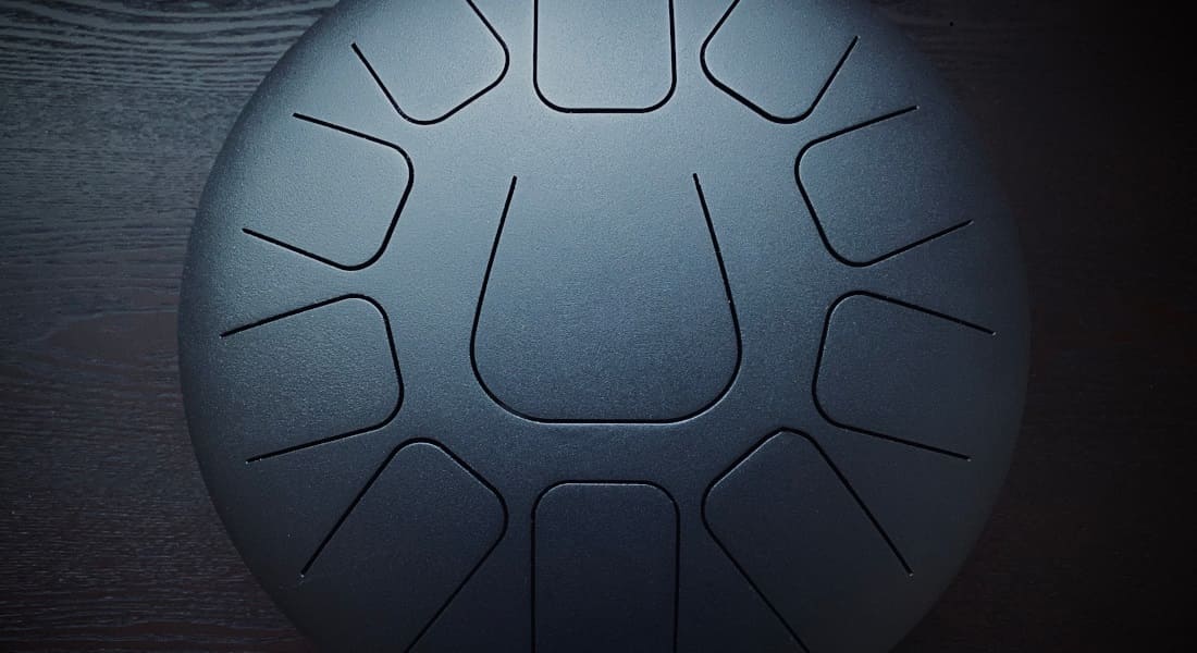 Close-up of a black tongue drum