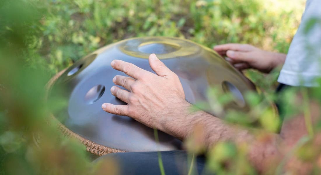 Close-up view of a handpan