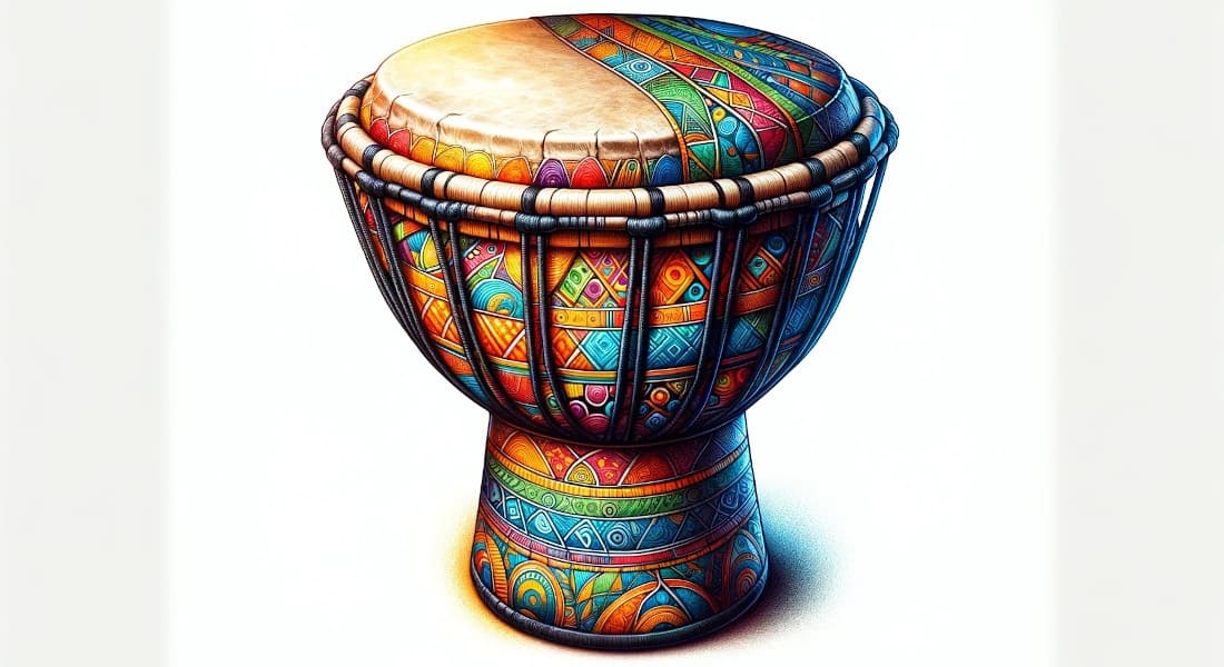 A colored drawing of a djembe