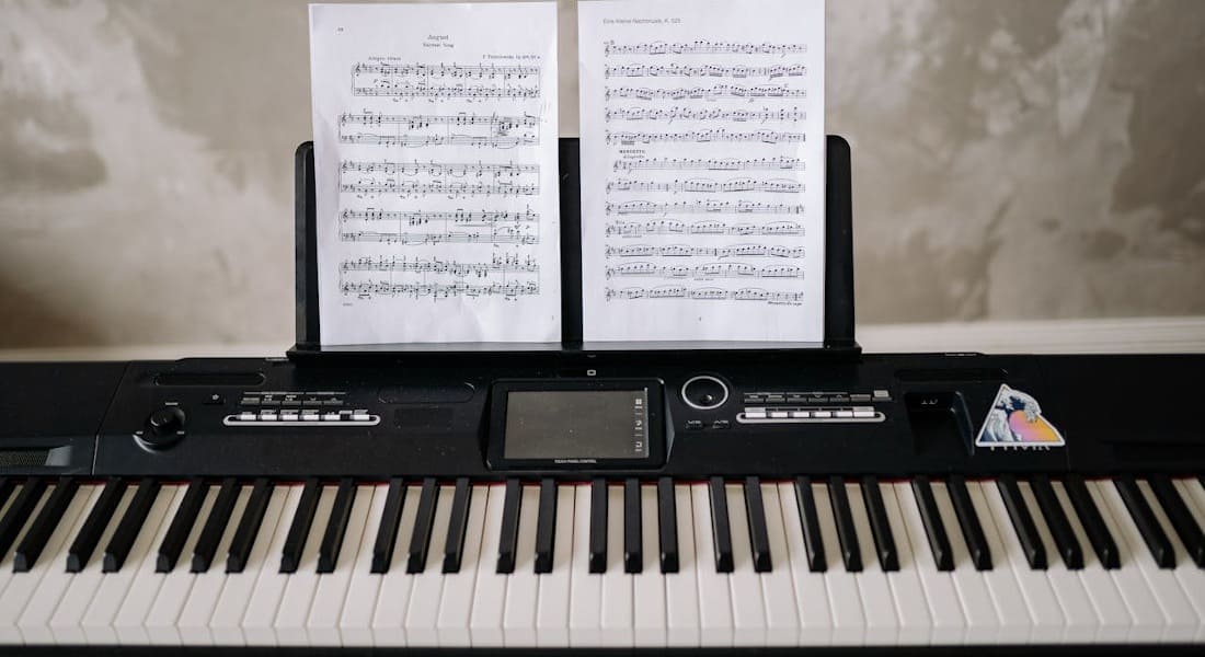 A digital piano with sheet music