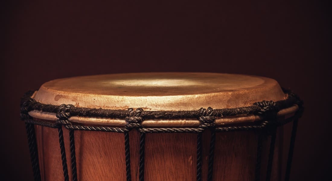 A djembe drumhead in close-up