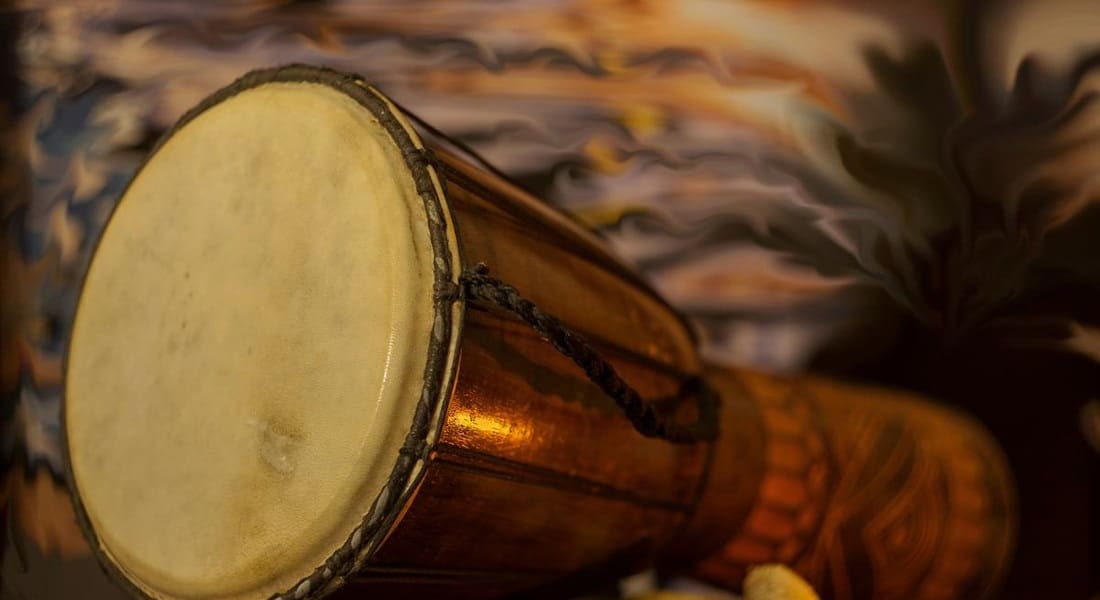 A djembe lying on its side