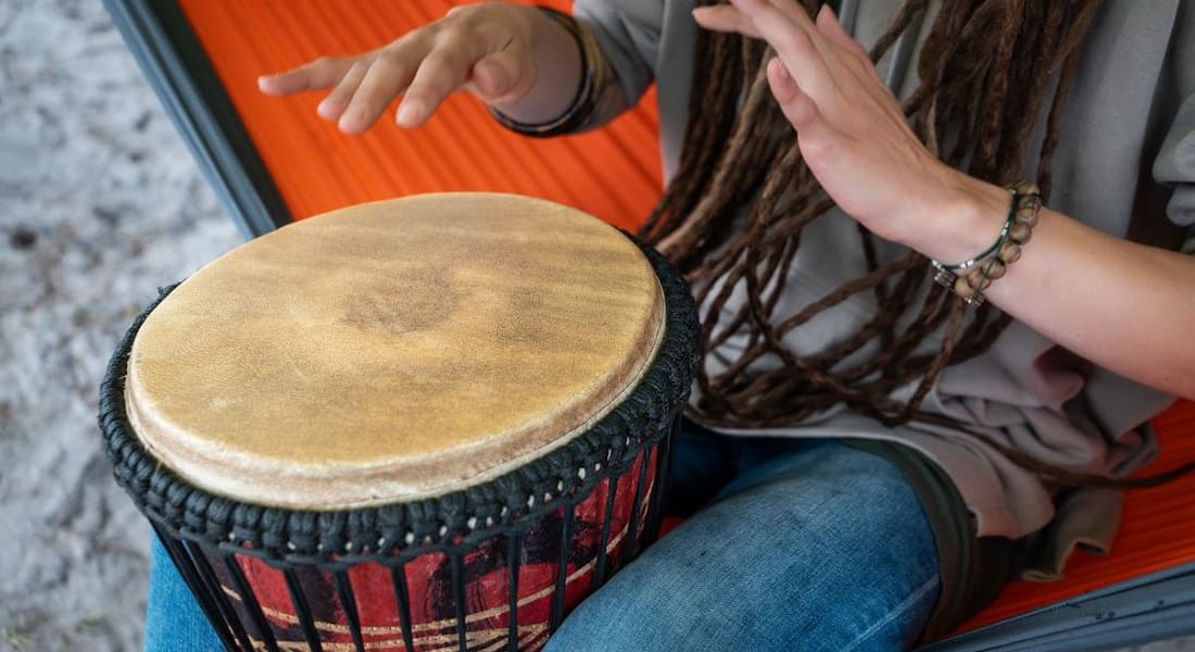 A goatskin djembe