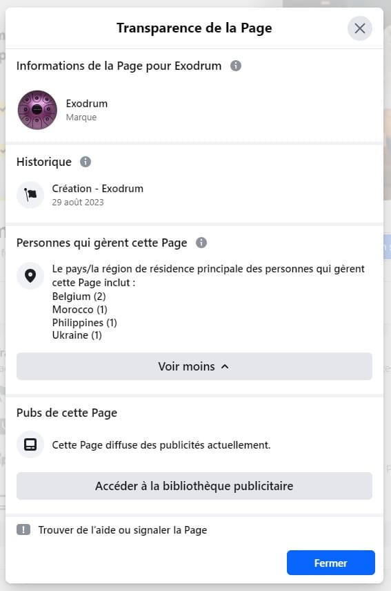 Exodrum Facebook page transparency