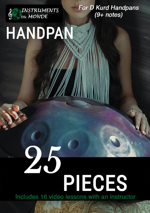 Handpan sheet music book and video course, front