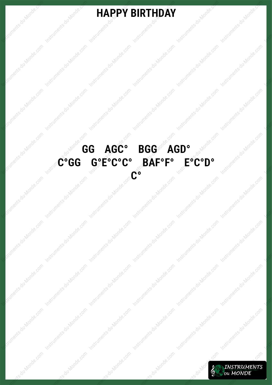 Happy Birthday kalimba sheet music with letters