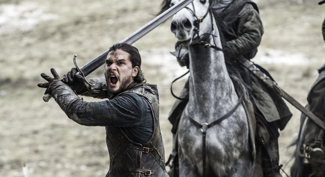 Jon Snow from the Game of Thrones series fighting with a sword in hand