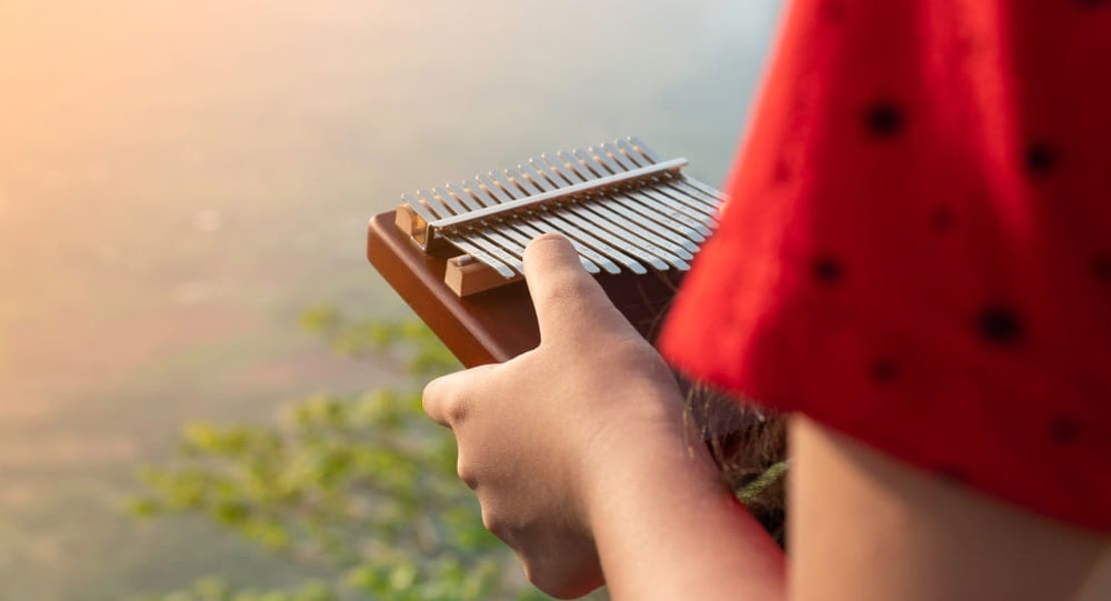A kalimba player seen from behind