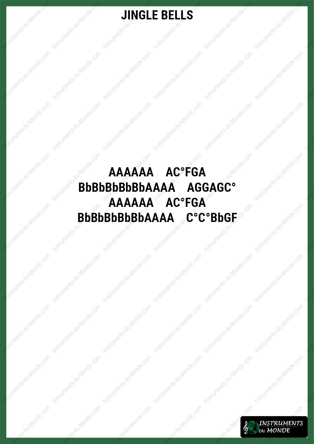 Kalimba sheet music for Vive le Vent (Jingle Bells) with letters