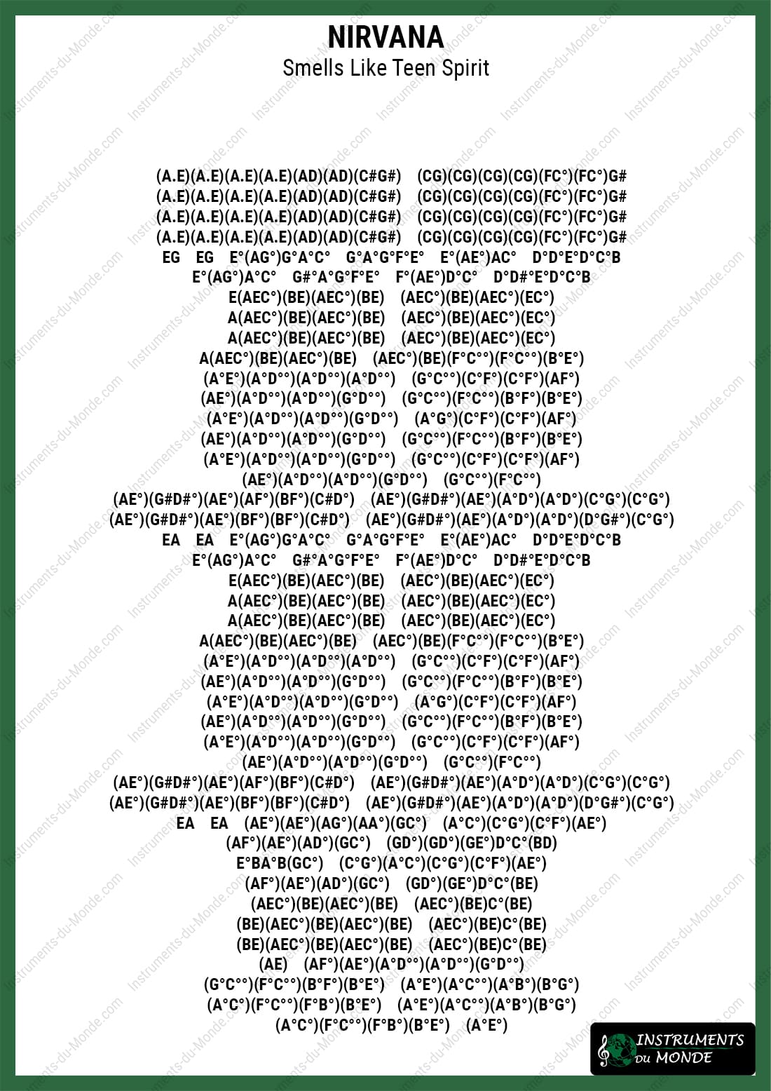 Kalimba sheet music for Nirvana - Smells Like Teen Spirit (letters)