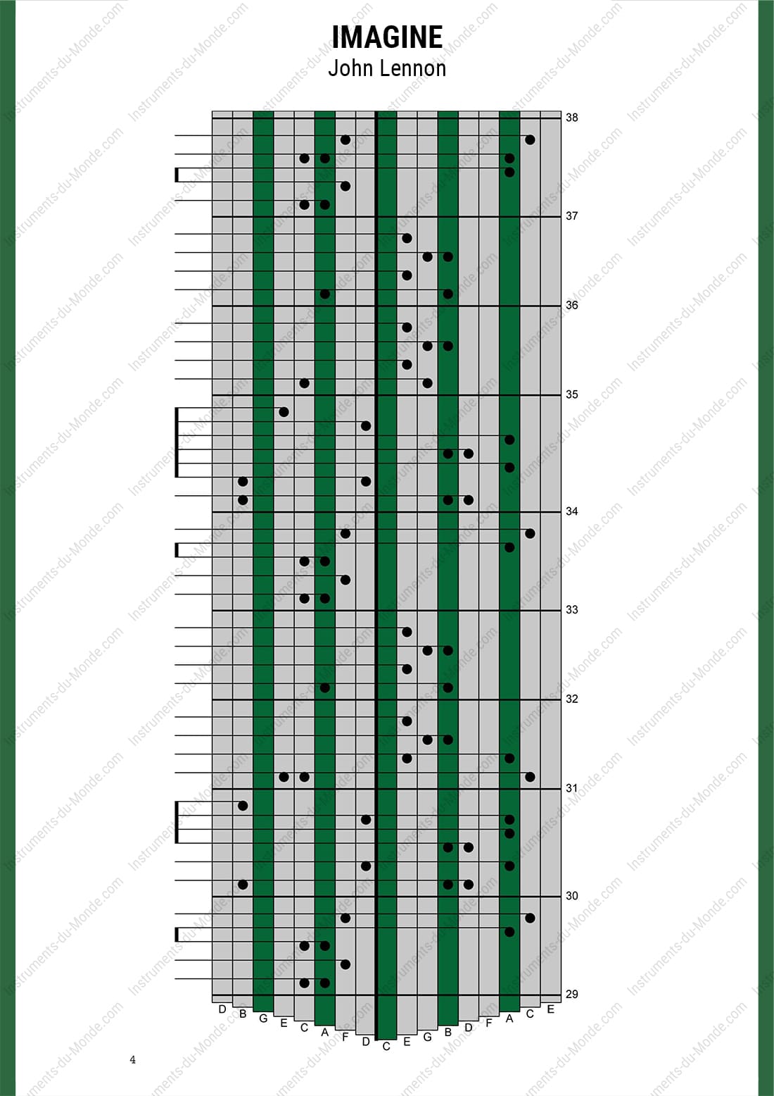 Kalimba tablature for the music Imagine by John Lennon, page 4