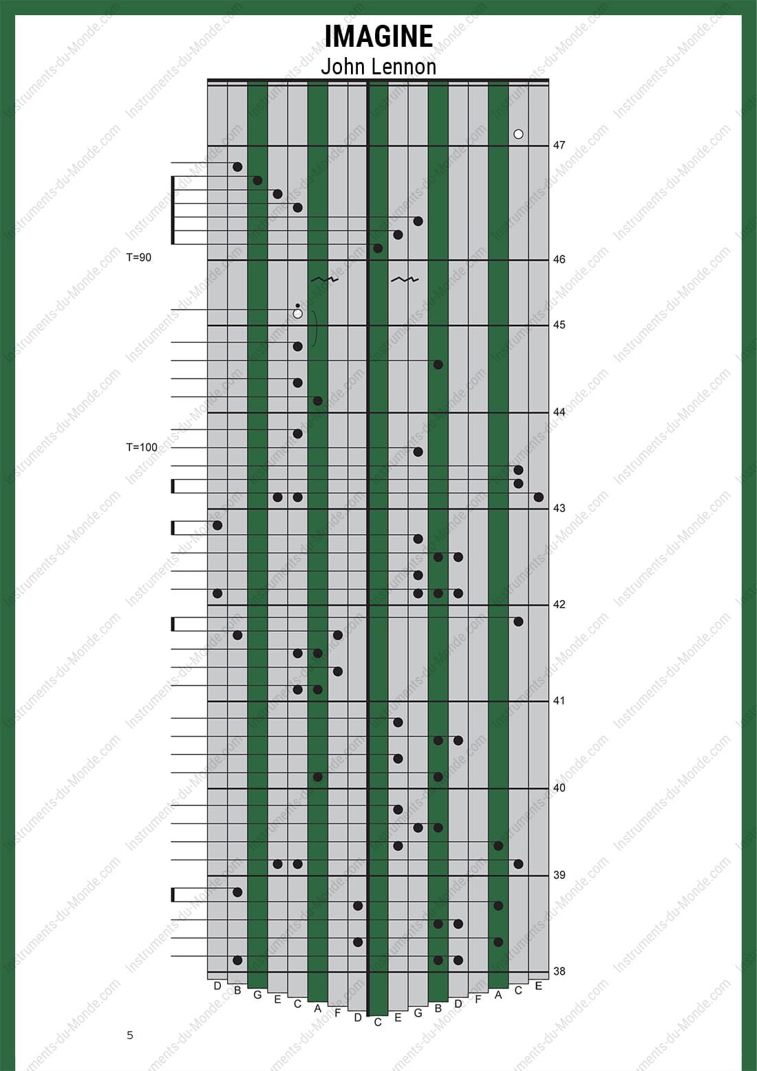 Kalimba tablature for the music Imagine by John Lennon, page 5