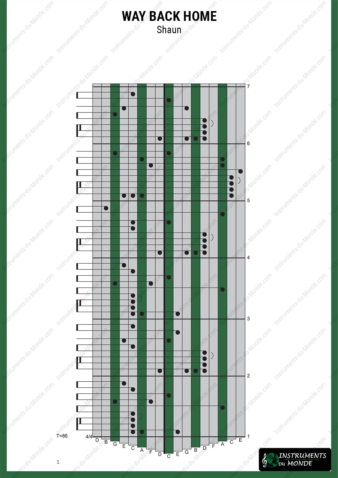Kalimba tablature for Shaun's Way Back Home, page 1