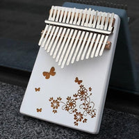 White Kalimba Engraving Butterflies and Flowers