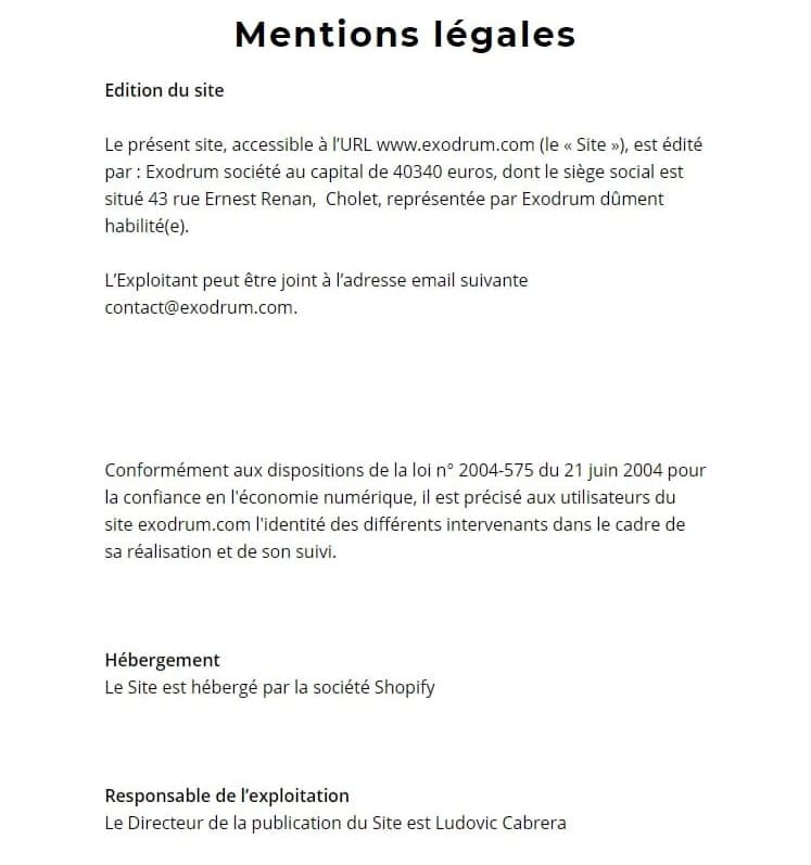 Excerpt from Exodrum’s legal notice page