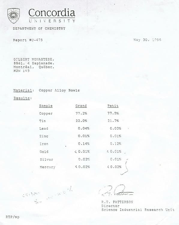 Metallurgical analysis report of a Tibetan singing bowl